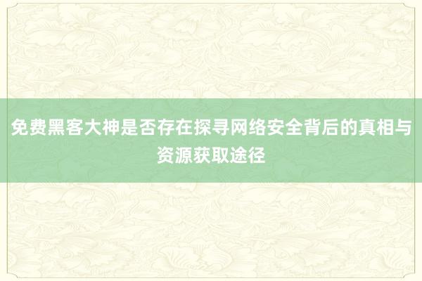 免费黑客大神是否存在探寻网络安全背后的真相与资源获取途径