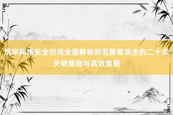 筑牢网络安全防线全面解析防范黑客攻击的二十项关键措施与高效策略